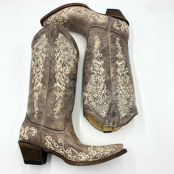 Corral Women Crater Bone Embroidery Snip Toe Boots Size 9 M FLAW - Picture 10 of 11